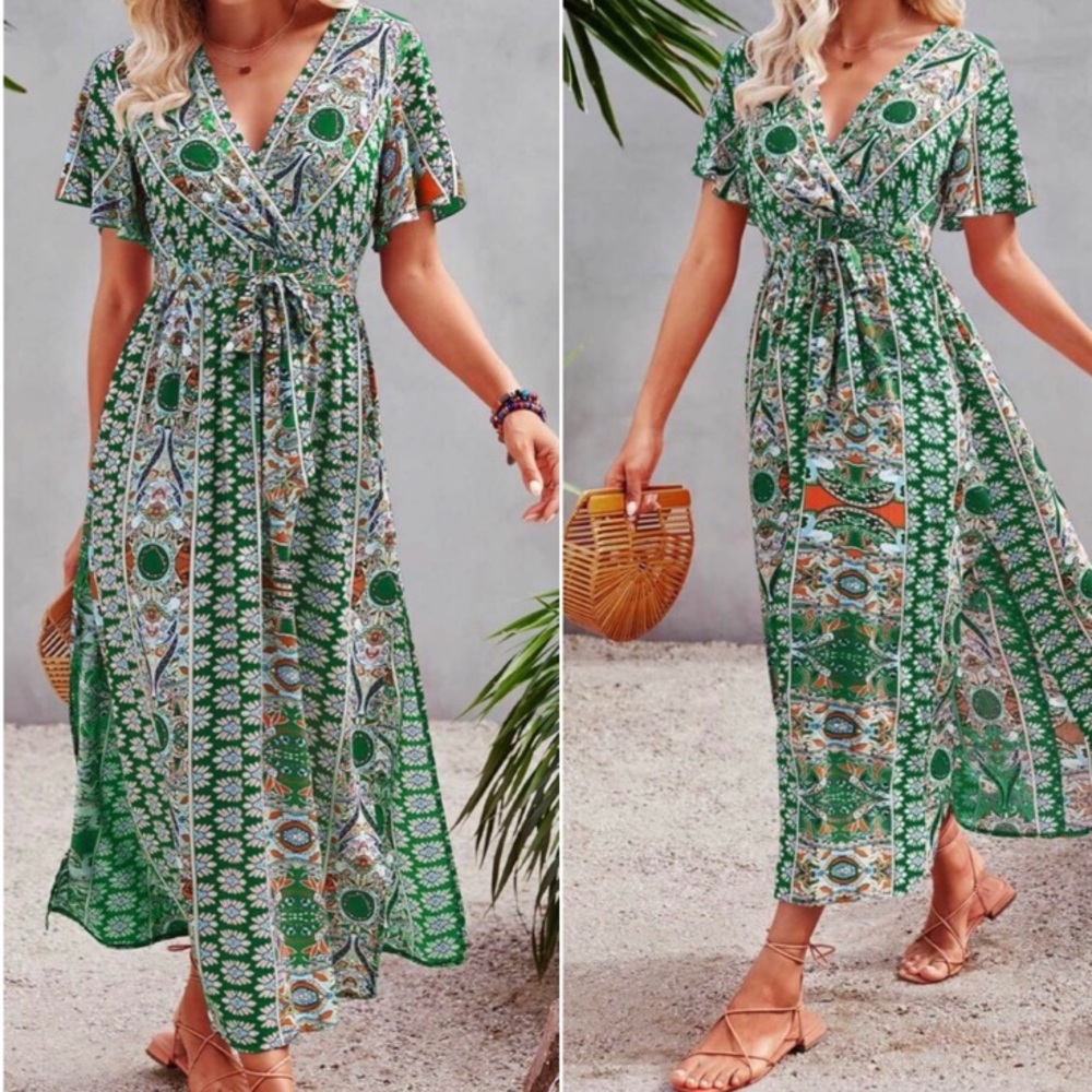 Boho floral print butterfly sleeve maxi dress - Picture 8 of 10